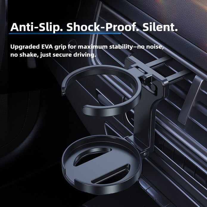 Car cup holder with EVA grip feature, showing stability and security in a vehicle interior.