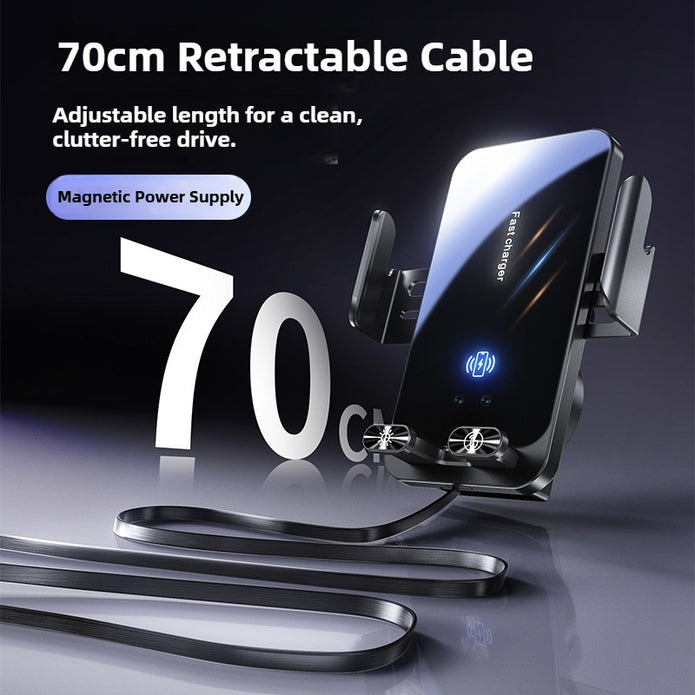 70cm retractable cable with magnetic power supply on a dark background