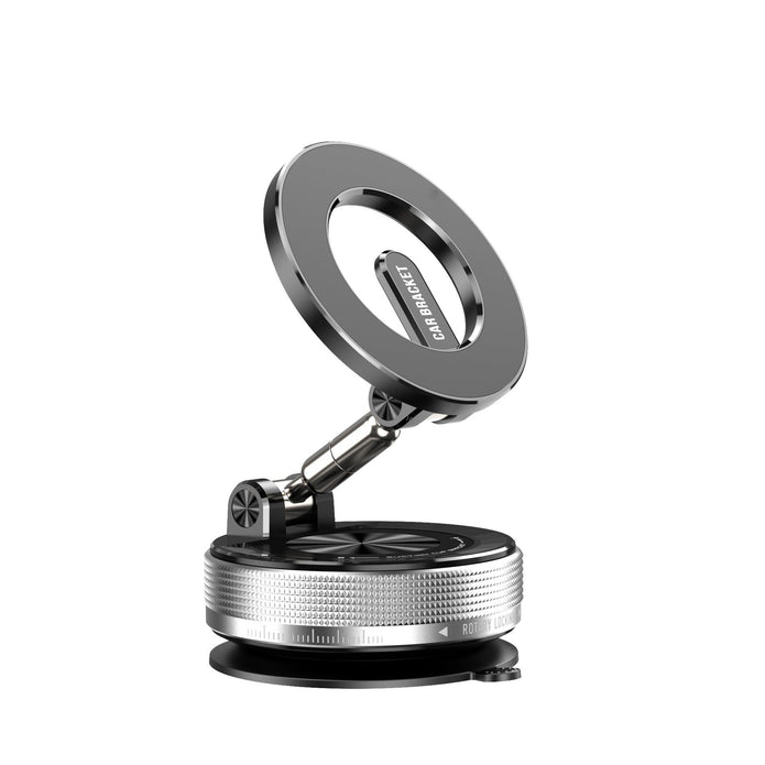 Metal stand with adjustable ring on a white background