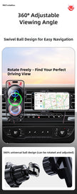 Car mount with swivel ball design for easy navigation and 360-degree adjustable viewing angle.