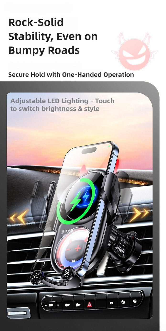 Car phone holder with adjustable LED lighting in a car interior setting