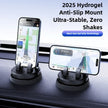 Two phone holders on a car dashboard with text about 2025 Hydrogel Anti-Slip Mount technology.