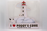 Sticker of a lighthouse with 'I ❤️ Peggy's Cove' text on a white background