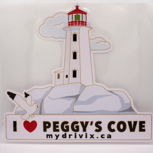 Sticker of a lighthouse with 'I ❤️ Peggy's Cove' text on a white background