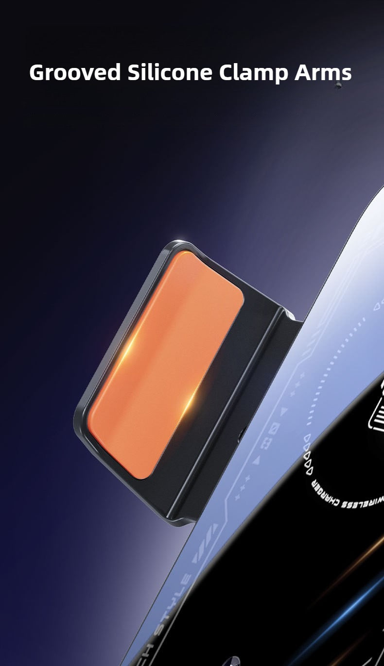 Grooved silicone clamp arm with orange surface on a dark background
