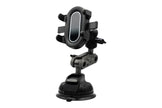 Black phone holder with suction cup on a white background