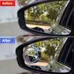 Before and after comparison of a car side mirror with a convex mirror attachment.