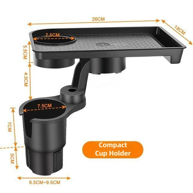 Compact cup holder with dimensions labeled on a white background