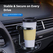 Car cup holder with a wooden mug on a car dashboard, emphasizing stability and security.