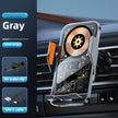 Car phone holder with wireless charging feature on a car dashboard, featuring gray color.