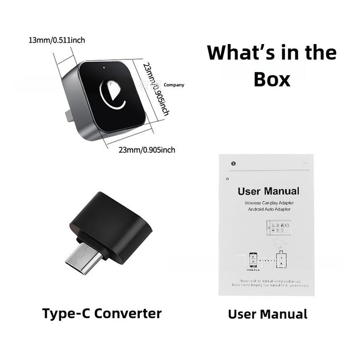 Product packaging with Type-C converter and user manual on a white background