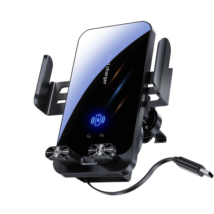 Car phone holder with wireless charging pad on a white background