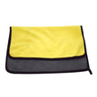 Two-toned yellow and gray pouch on a white background
