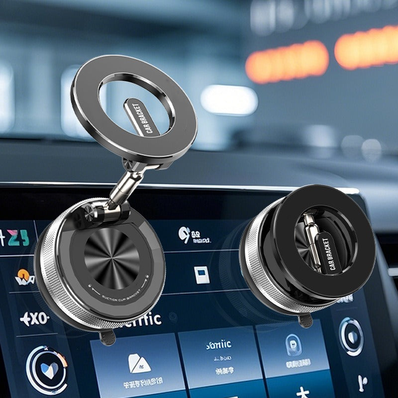 Car phone holder with 'CAR BRACKET' branding on a car dashboard.