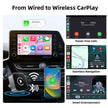 Car infotainment system with smartphone and wireless CarPlay display, highlighting features like hands-free calls and seamless navigation.