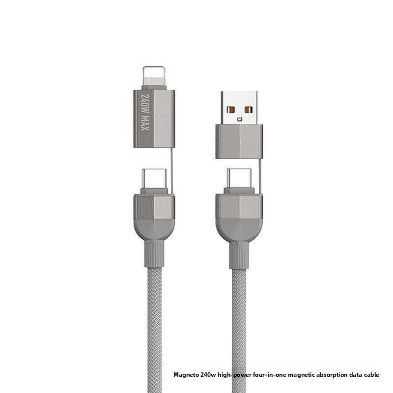 Gray four-in-one magnetic absorption data cable on a white background