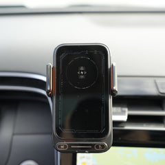 Phone holder with a smartphone on a car dashboard