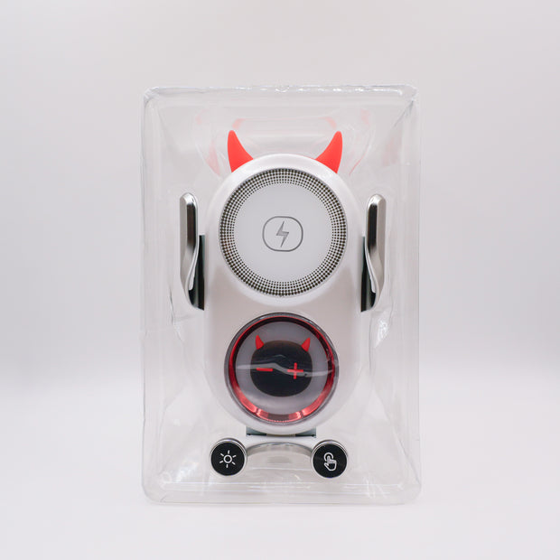 Gadgets with red accents and a power symbol on a white background