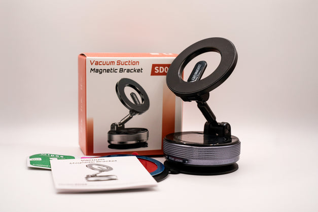 Vacuum suction magnetic bracket with packaging on a white background