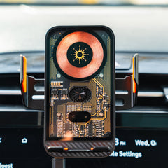 Phone with a circuit board design on a car vent mount