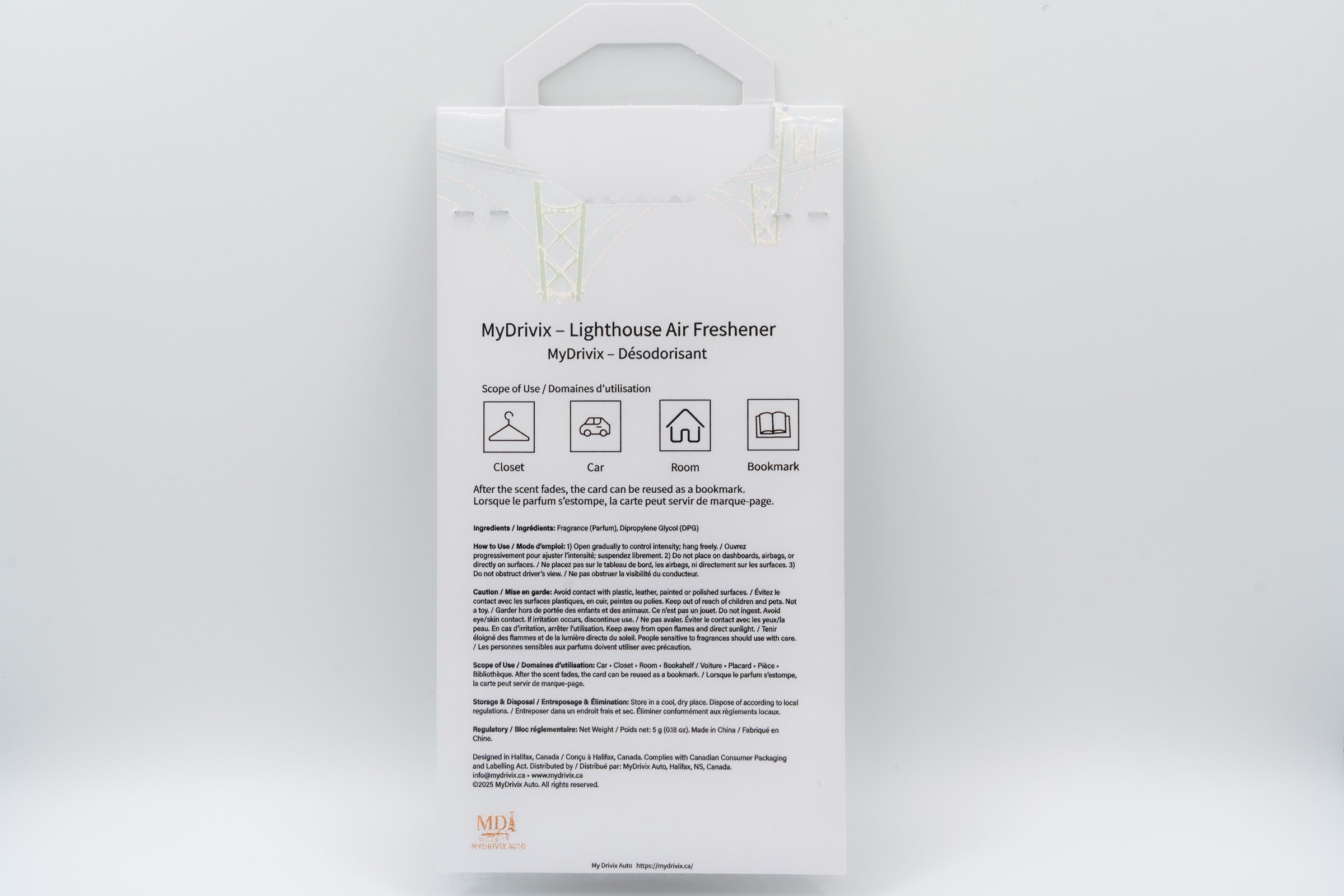 MyCarAir Lighthouse Air Freshener packaging on a white background