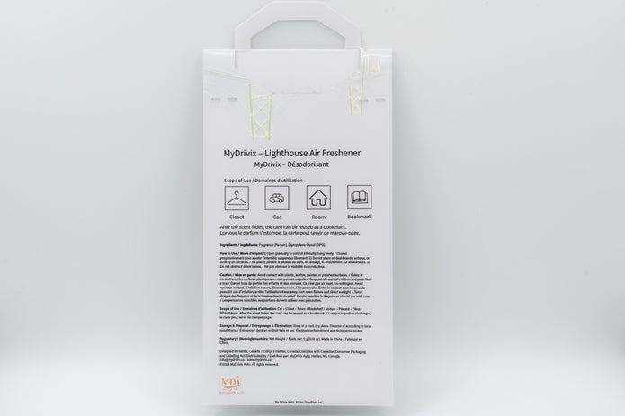 MyCarAir Lighthouse Air Freshener packaging on a white background