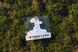 Sticker of a lighthouse with 'I ❤️ Peggy's Cove' text on grass